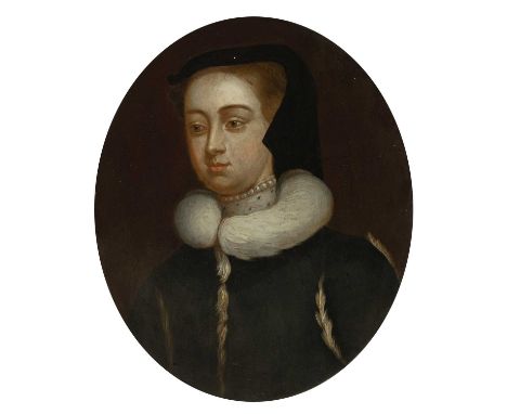 English School 18th CenturyPortrait of a lady, traditionally identified as Mary, Queen of Scots, bust-length, in a dark green