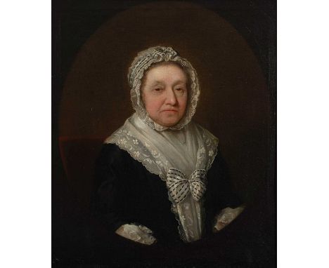 Circle of Thomas GainsboroughPortrait of Sarah Jarman (née Wyersdale) (1696-1773), half-length, wearing a black dress with wh