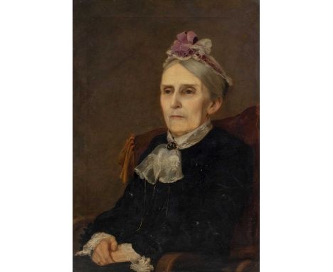 Jessica Hayllar (1858-1940)Portrait of a lady, wearing a black dress and lace collar and bonnet, seated in an interiorSigned 
