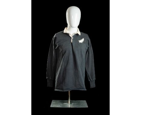 DOUG ROLLERSON | NEW ZEALAND | 1980Traditional All Blacks International Rugby Union match-worn jersey in black with white col