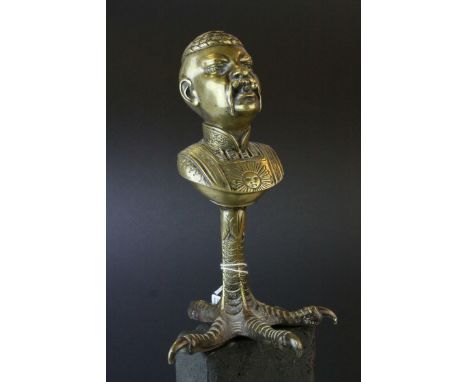 Antique Brass Watch Stand in the form of an Oriental Man with hinged to lid to the top of his head, possibly an inkwell, hold