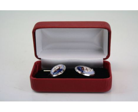 Pair of Silver and Enamel Cufflinks depicting Ships at Sail 