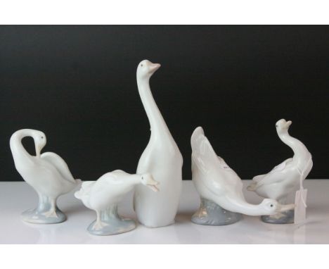 Three Boxed Lladro Ducks including model no's 04552, 04553, 04551, together with a Boxed Lladro Goose, model no. 010.08040 an