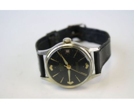Swiss Made Buler Manual Wind Gents Wristwatch with unusual black face and luminous hands (working at time of appraisal) 