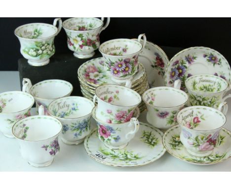 Twelve Royal Albert ' Flowers of the Month ' Cups and Saucers plus a Tea Plate 