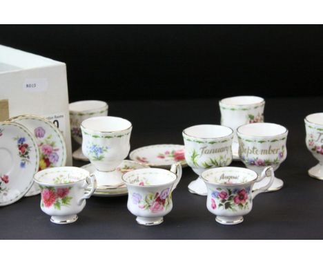 Set of Twelve Royal Albert ' Flowers of the Month ' Egg Cups together with Twelve Royal Albert ' Flowers of the Month ' Minia