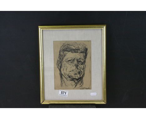 A 20th century portrait of John F Kennedy indistinctly signed 20 x 15 cm. 