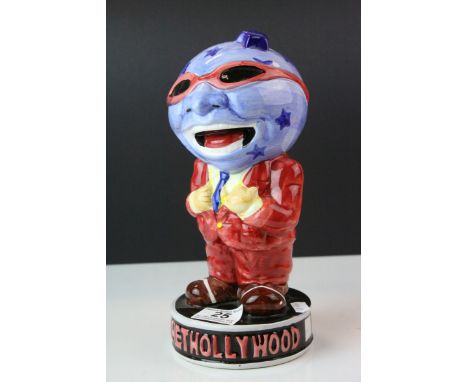 Ceramic Planet Hollywood Jar /  Figure of a Man with Blue Head wearing Sunglasses, 26cms high 