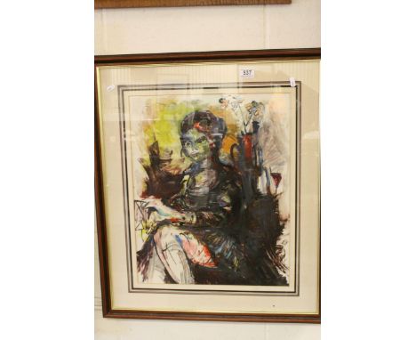 Cherinow modernist oil on paper portrait of a women indistinctly signed 44 x 54 cm. 