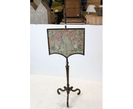 Regency Mahogany Pole Screen with Tapestry Panel, raised on three scrolling supports, 157cms high 