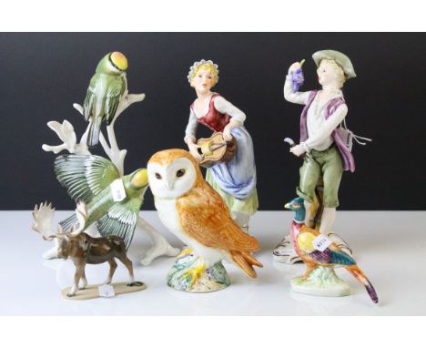 Collection of Six Ceramic Figures including Karl Ens Model of Two Birds on a Branch, Beswick Pheasant, American Model Moose, 