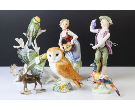 Collection of Six Ceramic Figures including Karl Ens Model of Two Birds on a Branch, Beswick Pheasant, American Model Moose, 