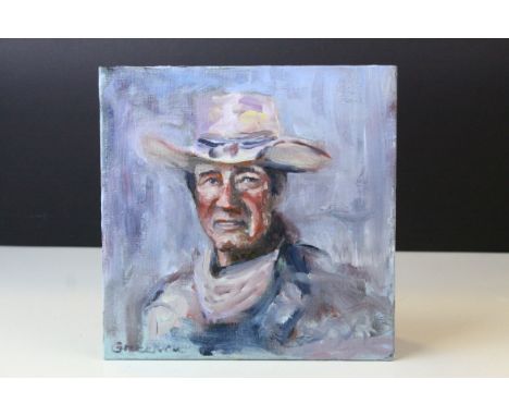 Greenow oil on board portrait of film star John Wayne. 
