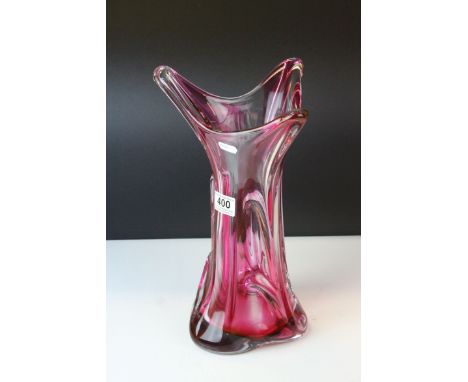 Large 20th century Pink and Clear Art Glass Vase of naturalistic form 