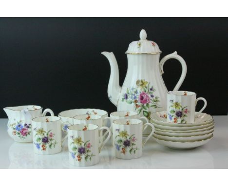 Royal Worcester ' Roanoke ' Coffee Set comprising Coffee Pot, Sugar, Cream Jug, Six Coffee Cans and Six Saucers 