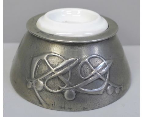 An English pewter inkwell, made by Liberty, designed by Archibald Knox 0653 