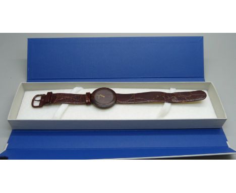 A Tissot Wood watch, mid-size, on a leather strap, with box 