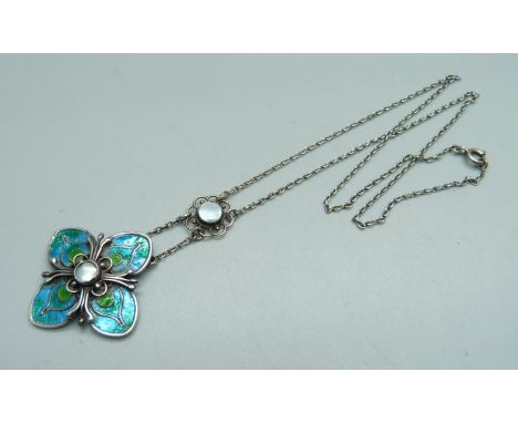 A 900 silver, enamel and pearl necklet, centre pearl a/f 