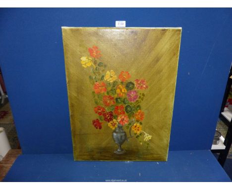An unframed Still Life Oil on canvas depicting a vase of flowers, signed lower right 'Elizabeth Page', 18" x 24".