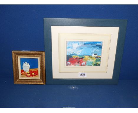 A small Abstract landscaped, framed by Framed Images, Scotland and a small still life Oil painting.