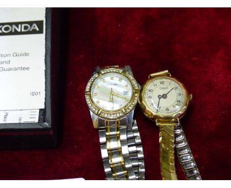 Two ladies watches including Sekonda and Russian Pobjeda watch with gold case, minute hand loose.