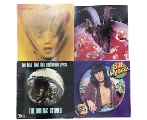 Three Rolling Stones 12" vinyl LPs, to include: - Goats Head Soup, COC 59101, 1973. with pictorial insert - Big Hits [High Ti