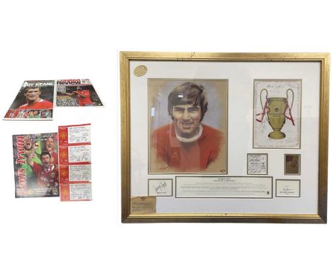 FOOTBALL INTEREST: A mixed lot of memorabilia, to include:   - A presentation frame for England's George Best, including limi
