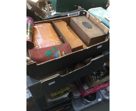 2 BOXES OF WOODEN BOXES, LIGHT METER ETC