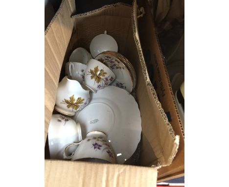BOX OF CHINA CUPS AND SAUCERS