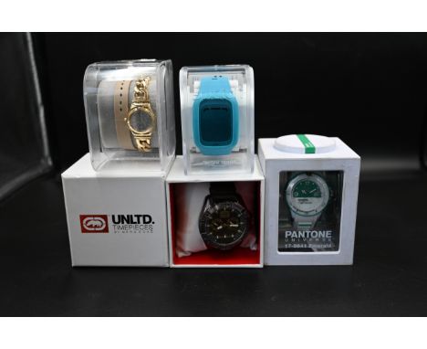 4 assorted watches to incl 2 Swatch watches incl Irony Lady double me watch YSG139 and Touch Blue watch, Pantone universe 17-