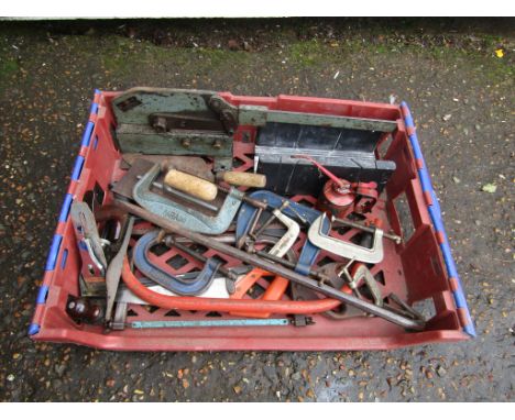 Crate of tools to include Stanley No 4 plane and G-Clamps etc&nbsp;