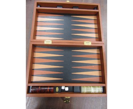 Backgammon set in leather case 41x 27cm