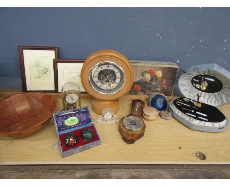 Collectors lot to inc clocks, barometer, tins &amp; buttons, Chinese healing balls etc etc