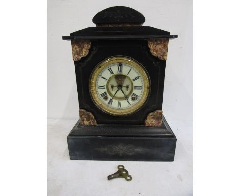 Ansonia clock co USA black slate mantel clock with key