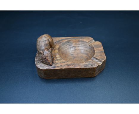 Mouseman - oak ashtray, canted rectangular form carved with a mouse signature, by the workshop of Robert Thompson, Kilburn Le