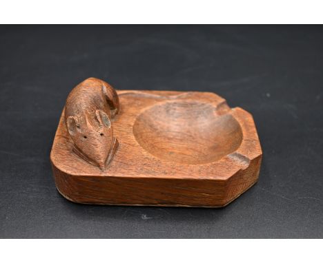 Mouseman - oak ashtray, canted rectangular form carved with a mouse signature, by the workshop of Robert Thompson, Kilburn Le