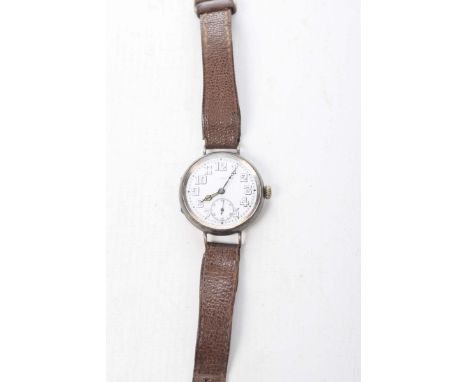 An early 20th century manual wind silver wristwatch
The white circular dial with black outlined Arabic numerals, subsidiary d