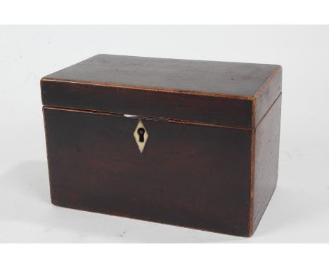 Victorian mahogany and boxwood strung tea caddy, with diamond shaped bone escutcheon, the interior with two lids, 18cm wide