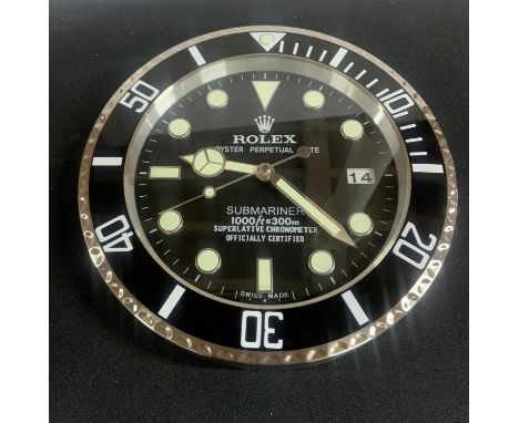 Brushed steel, black, battery operated dealer wall clock 