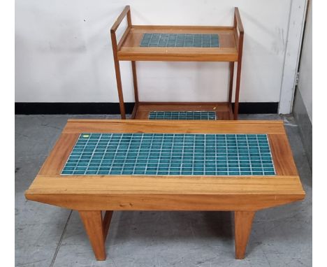 1970s tile toped coffee table and matching trolley (2) 