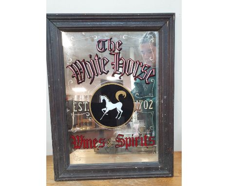 "The White Horse" pub mirror in wood frame