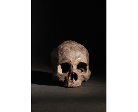 German (?). 17th Century (?). Skull With Intense Decoration. Cast Iron. Property of a Distinguished Gentleman of Title. Dimen