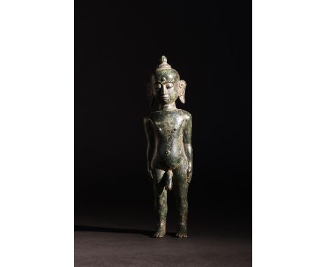 South Asian. 17th/18th Century. Standing Buddhist. Bronze, with possible later anatomical addition. Property of a Distinguish