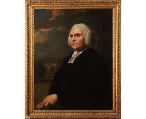 Attributed to Joseph Wright of Derby (1734-1797), Portrait of a Gentleman Cleric in a LandscapeÂ&nbsp;with a Church Beyond Fi