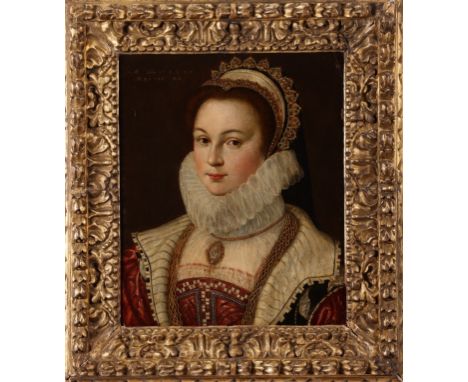 French School A Portrait of a Young Girl 16th Century Oil on Panel Inscribed and dated top left: 'A' ...'Domini 1529' 'Aetati