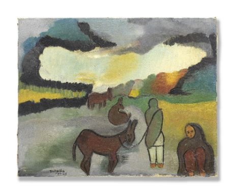 Zubeida Agha (1922-1997)Untitled (Village Scene) signed and dated 'Zubeida Feb 48' lower leftoil on canvas40.70 x 51cm (16 x 