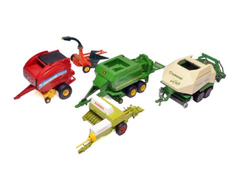A group of 4 x Balers from Britains / Ertl and Siku plus Replicagri. Includes Claas Markant, New Holland 560 round baler, Joh