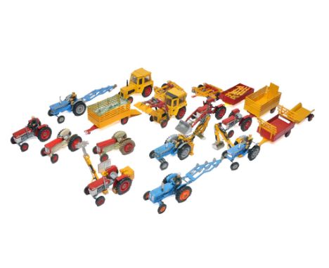 A collection of Corgi tractor and implement issues to include Fordson and Massey Ferguson plus various implements, as shown. 