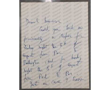 Daphne du Maurier: (1907 - 1989) British Author, A.L.S. 'Daphne', one page, to Mrs Maureen Baker-Munton, nee Luschwitz, ('Dea