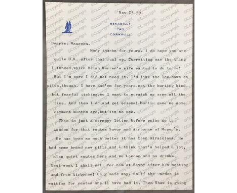 "I do hope London does not set him back. If he has one more drink or sees that poor bitch it will...", Daphne du Maurier: (19